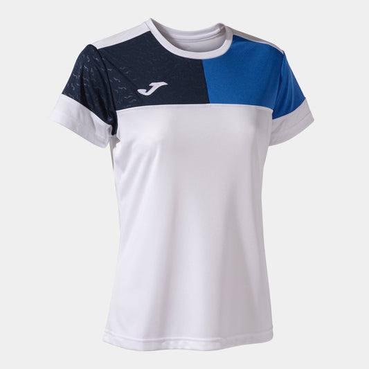 Joma T-Shirt Joma Womens Crew V Short Sleeve T-Shirt White Royal Navy