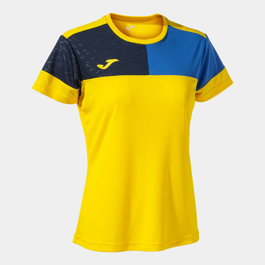 Joma T-Shirt Joma Womens Crew V Short Sleeve T-Shirt Yellow Royal Navy